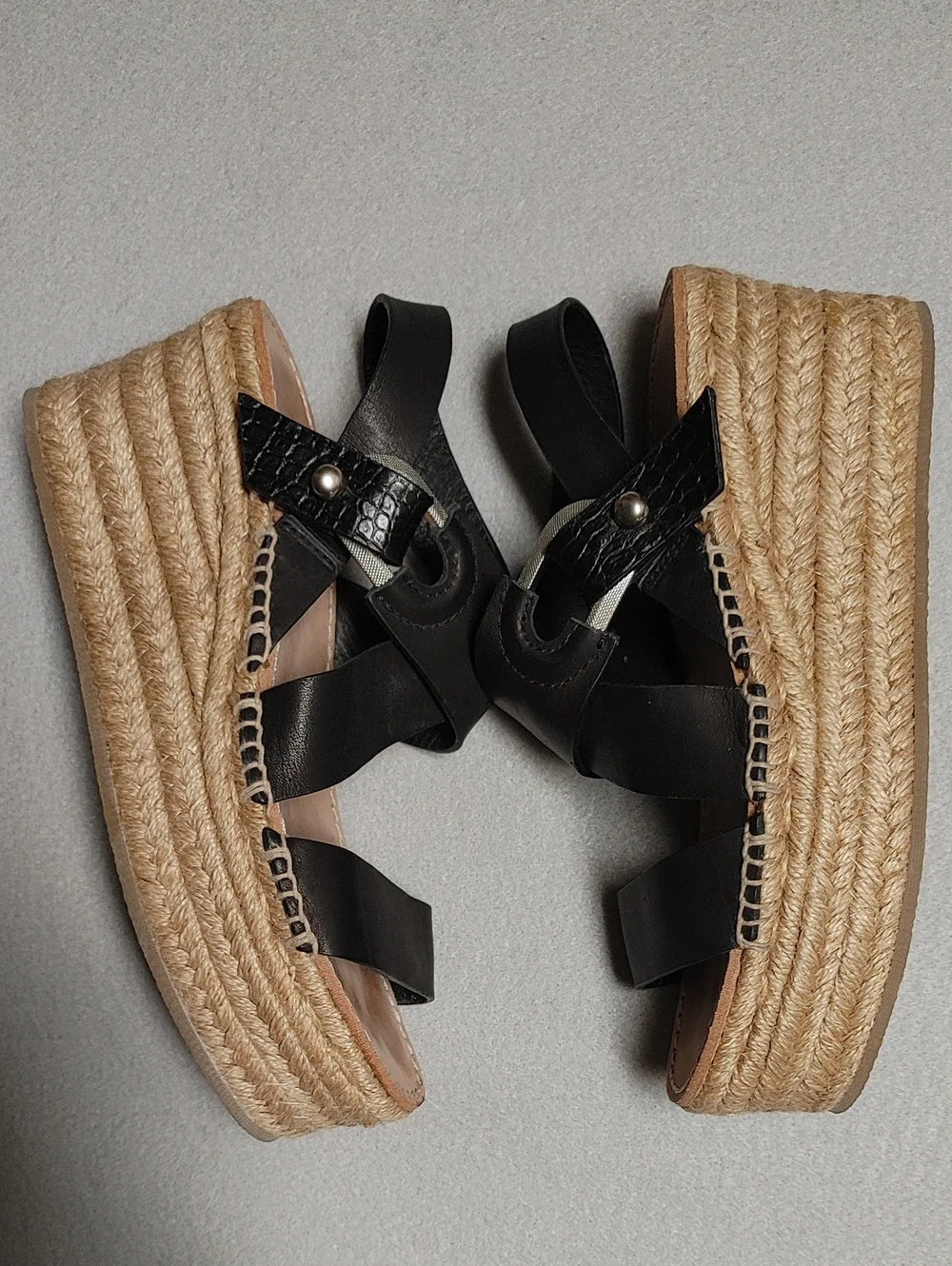 Rag & Bone August Espadrille Platform Black Strappy Sandals Size 37.5